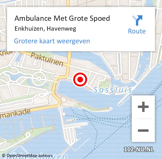 Locatie op kaart van de 112 melding: Ambulance Met Grote Spoed Naar Enkhuizen, Havenweg op 13 oktober 2024 13:21