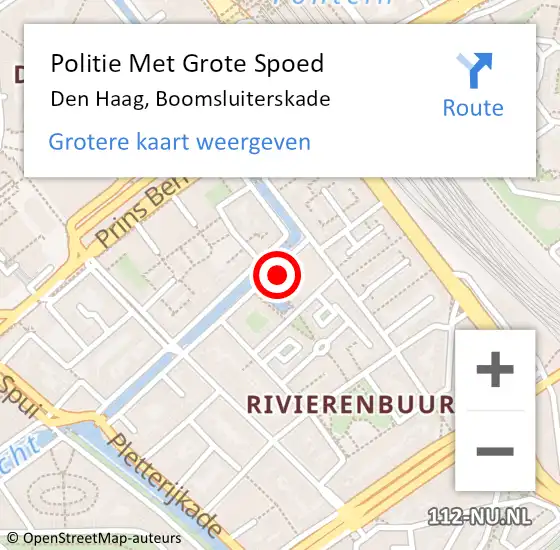 Locatie op kaart van de 112 melding: Politie Met Grote Spoed Naar Den Haag, Boomsluiterskade op 13 oktober 2024 13:27