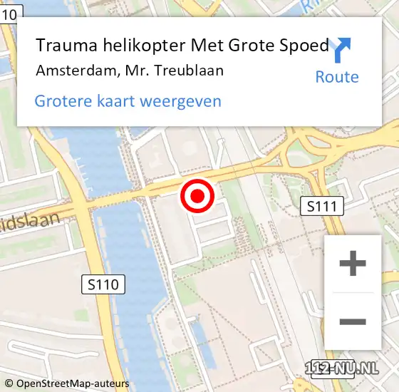 Locatie op kaart van de 112 melding: Trauma helikopter Met Grote Spoed Naar Amsterdam, Mr. Treublaan op 13 oktober 2024 13:49