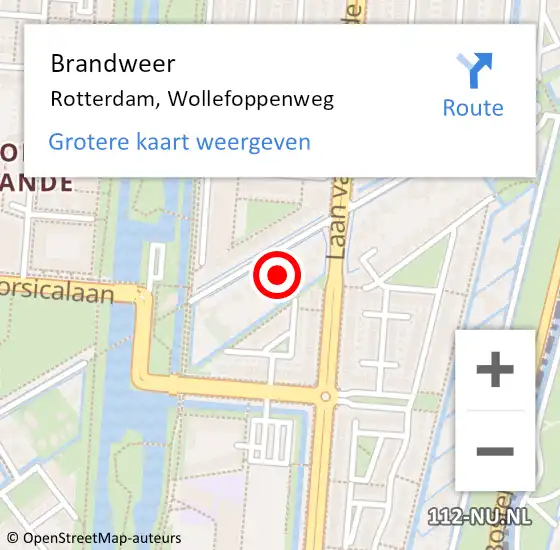 Locatie op kaart van de 112 melding: Brandweer Rotterdam, Wollefoppenweg op 13 oktober 2024 13:52