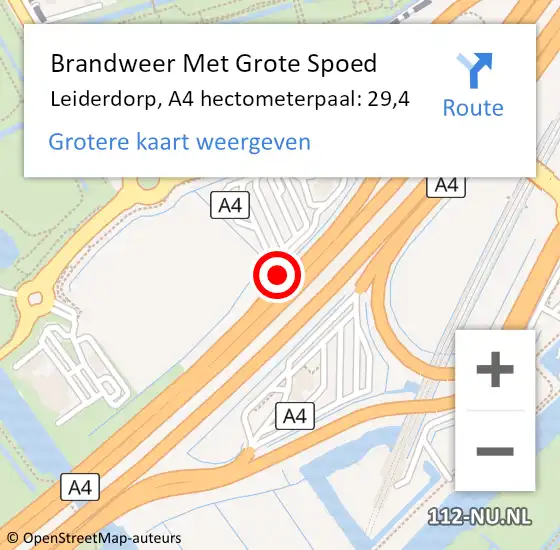 Locatie op kaart van de 112 melding: Brandweer Met Grote Spoed Naar Leiderdorp, A4 hectometerpaal: 29,4 op 13 oktober 2024 14:34