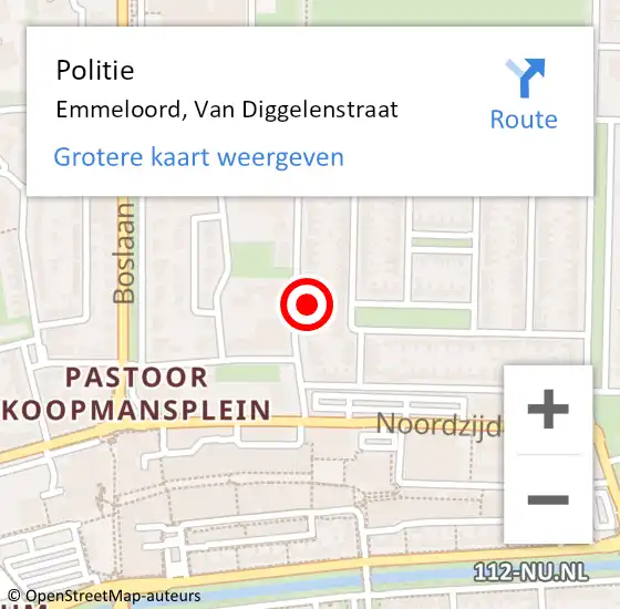 Locatie op kaart van de 112 melding: Politie Emmeloord, Van Diggelenstraat op 13 oktober 2024 14:50