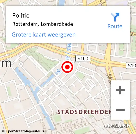 Locatie op kaart van de 112 melding: Politie Rotterdam, Lombardkade op 13 oktober 2024 15:10