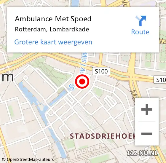 Locatie op kaart van de 112 melding: Ambulance Met Spoed Naar Rotterdam, Lombardkade op 13 oktober 2024 15:12