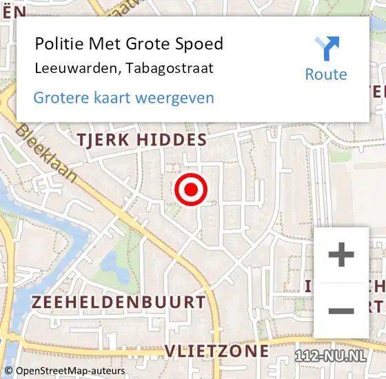 Locatie op kaart van de 112 melding: Politie Met Grote Spoed Naar Leeuwarden, Tabagostraat op 13 oktober 2024 15:20