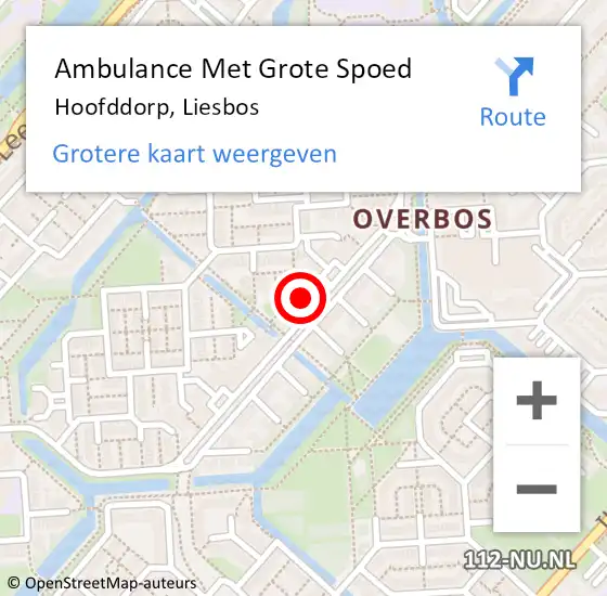 Locatie op kaart van de 112 melding: Ambulance Met Grote Spoed Naar Hoofddorp, Liesbos op 13 oktober 2024 15:23