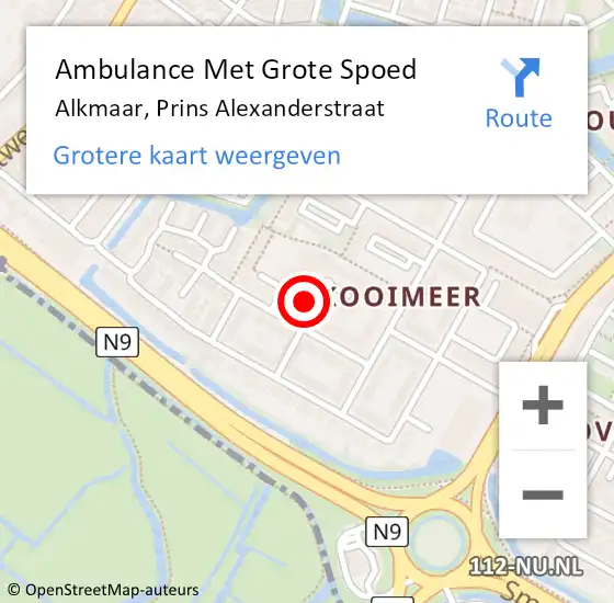 Locatie op kaart van de 112 melding: Ambulance Met Grote Spoed Naar Alkmaar, Prins Alexanderstraat op 13 oktober 2024 15:25