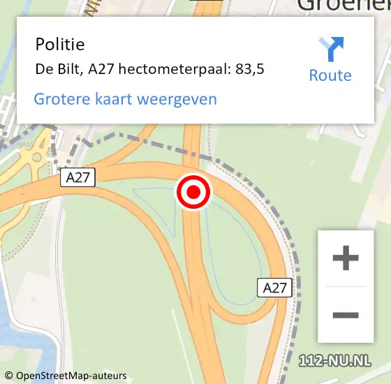 Locatie op kaart van de 112 melding: Politie De Bilt, A27 hectometerpaal: 83,5 op 13 oktober 2024 15:31