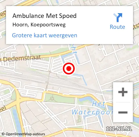 Locatie op kaart van de 112 melding: Ambulance Met Spoed Naar Hoorn, Koepoortsweg op 13 oktober 2024 15:42