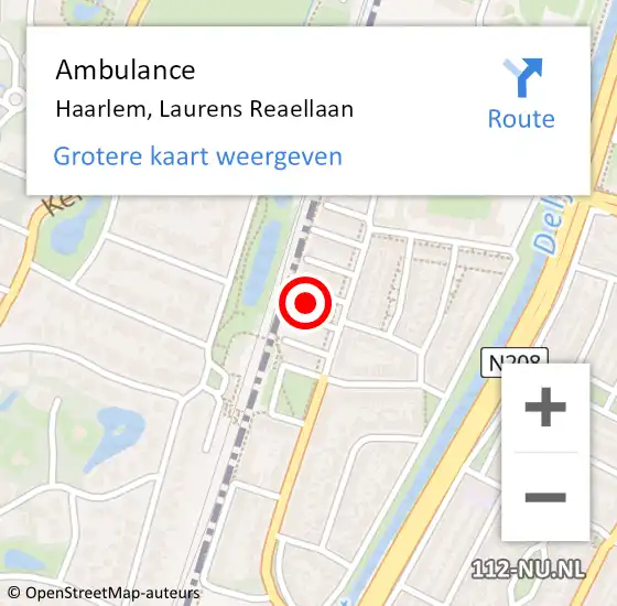 Locatie op kaart van de 112 melding: Ambulance Haarlem, Laurens Reaellaan op 13 oktober 2024 15:56