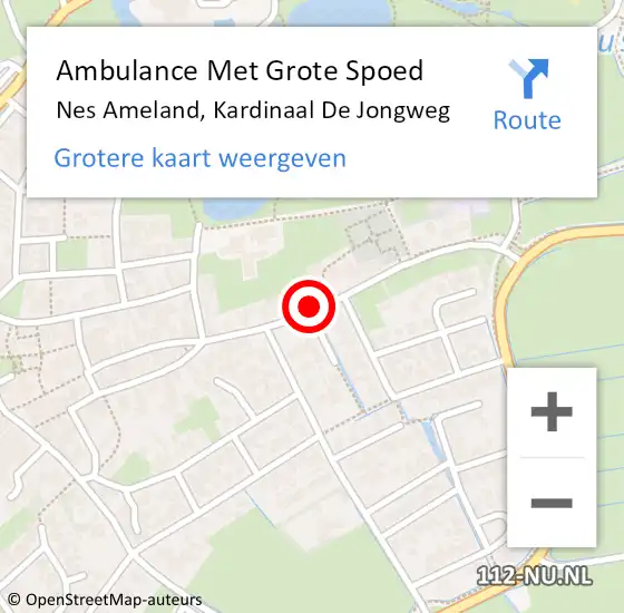 Locatie op kaart van de 112 melding: Ambulance Met Grote Spoed Naar Nes Ameland, Kardinaal De Jongweg op 23 oktober 2014 10:50