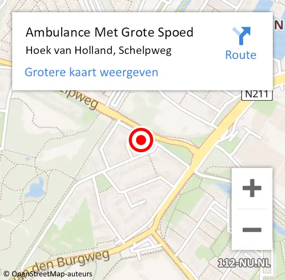 Locatie op kaart van de 112 melding: Ambulance Met Grote Spoed Naar Hoek van Holland, Schelpweg op 13 oktober 2024 16:33