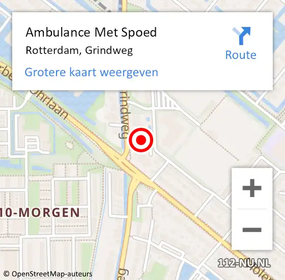 Locatie op kaart van de 112 melding: Ambulance Met Spoed Naar Rotterdam, Grindweg op 13 oktober 2024 17:04