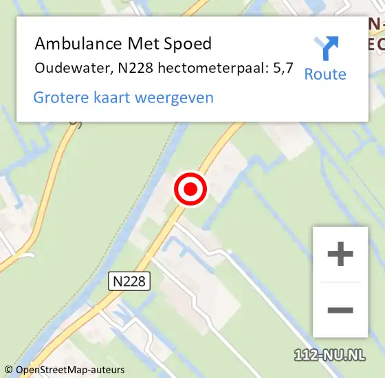 Locatie op kaart van de 112 melding: Ambulance Met Spoed Naar Oudewater, N228 hectometerpaal: 5,7 op 13 oktober 2024 17:09