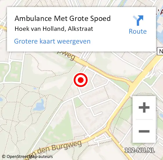 Locatie op kaart van de 112 melding: Ambulance Met Grote Spoed Naar Hoek van Holland, Alkstraat op 13 oktober 2024 17:15