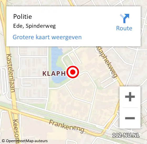 Locatie op kaart van de 112 melding: Politie Ede, Spinderweg op 13 oktober 2024 17:17