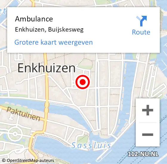 Locatie op kaart van de 112 melding: Ambulance Enkhuizen, Buijskesweg op 13 oktober 2024 17:20