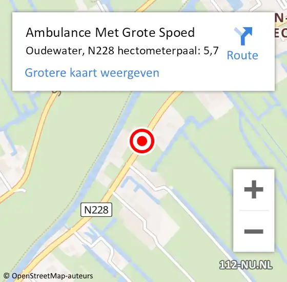 Locatie op kaart van de 112 melding: Ambulance Met Grote Spoed Naar Oudewater, N228 hectometerpaal: 5,7 op 13 oktober 2024 17:21