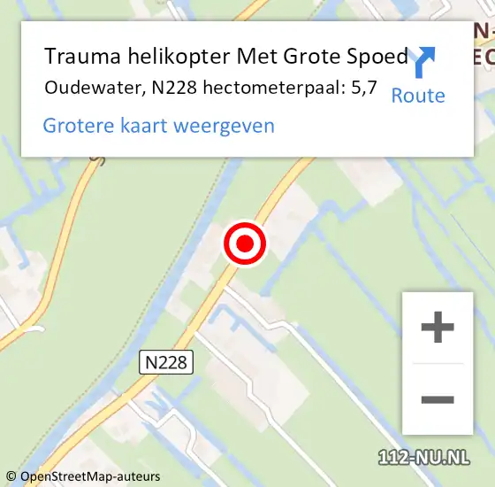 Locatie op kaart van de 112 melding: Trauma helikopter Met Grote Spoed Naar Oudewater, N228 hectometerpaal: 5,7 op 13 oktober 2024 17:23