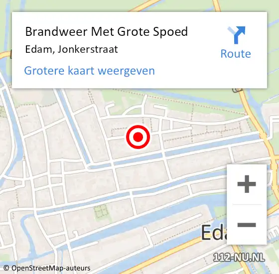 Locatie op kaart van de 112 melding: Brandweer Met Grote Spoed Naar Edam, Jonkerstraat op 13 oktober 2024 17:39