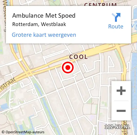 Locatie op kaart van de 112 melding: Ambulance Met Spoed Naar Rotterdam, Westblaak op 13 oktober 2024 17:56