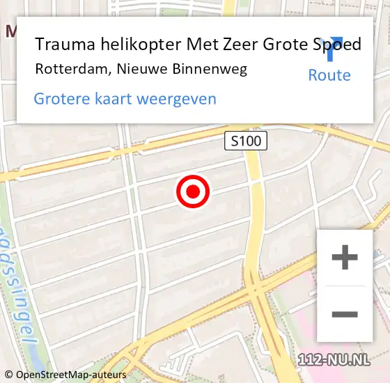 Locatie op kaart van de 112 melding: Trauma helikopter Met Zeer Grote Spoed Naar Rotterdam, Nieuwe Binnenweg op 13 oktober 2024 18:12