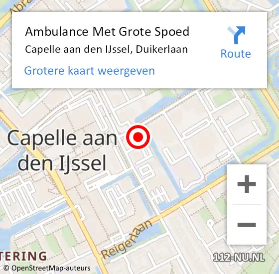 Locatie op kaart van de 112 melding: Ambulance Met Grote Spoed Naar Capelle aan den IJssel, Duikerlaan op 13 oktober 2024 18:14