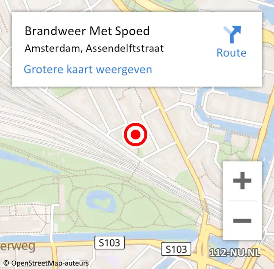 Locatie op kaart van de 112 melding: Brandweer Met Spoed Naar Amsterdam, Assendelftstraat op 13 oktober 2024 18:38