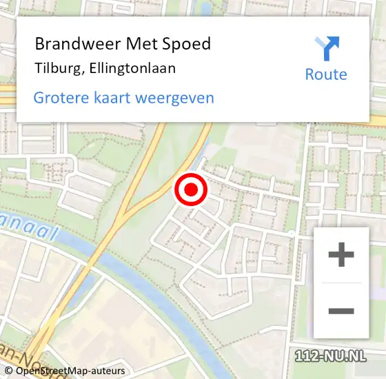 Locatie op kaart van de 112 melding: Brandweer Met Spoed Naar Tilburg, Ellingtonlaan op 13 oktober 2024 19:00