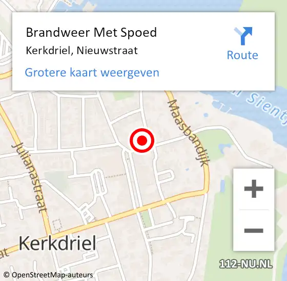 Locatie op kaart van de 112 melding: Brandweer Met Spoed Naar Kerkdriel, Nieuwstraat op 13 oktober 2024 19:02