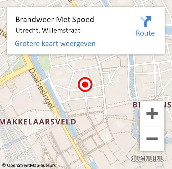 Locatie op kaart van de 112 melding: Brandweer Met Spoed Naar Utrecht, Willemstraat op 13 oktober 2024 19:05