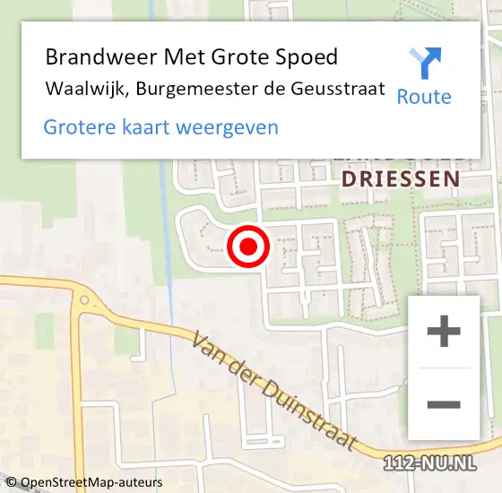 Locatie op kaart van de 112 melding: Brandweer Met Grote Spoed Naar Waalwijk, Burgemeester de Geusstraat op 13 oktober 2024 19:13