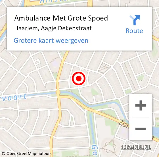 Locatie op kaart van de 112 melding: Ambulance Met Grote Spoed Naar Haarlem, Aagje Dekenstraat op 13 oktober 2024 19:15