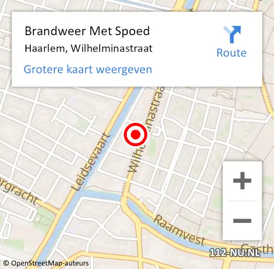 Locatie op kaart van de 112 melding: Brandweer Met Spoed Naar Haarlem, Wilhelminastraat op 13 oktober 2024 19:42