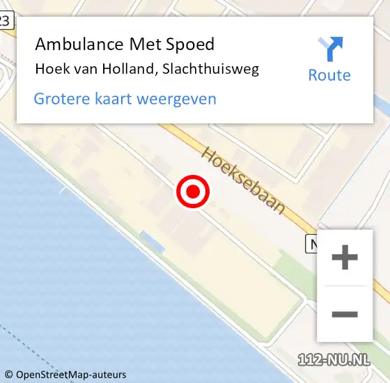 Locatie op kaart van de 112 melding: Ambulance Met Spoed Naar Hoek van Holland, Slachthuisweg op 13 oktober 2024 19:47