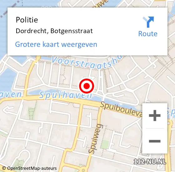 Locatie op kaart van de 112 melding: Politie Dordrecht, Botgensstraat op 13 oktober 2024 19:57