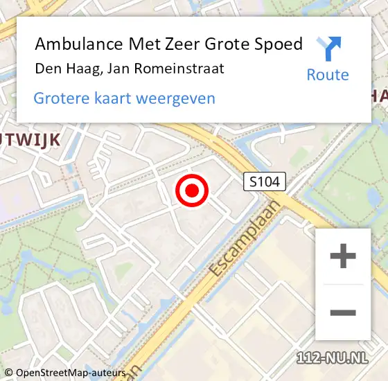 Locatie op kaart van de 112 melding: Ambulance Met Zeer Grote Spoed Naar Den Haag, Jan Romeinstraat op 13 oktober 2024 19:57