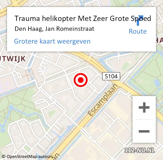 Locatie op kaart van de 112 melding: Trauma helikopter Met Zeer Grote Spoed Naar Den Haag, Jan Romeinstraat op 13 oktober 2024 19:57