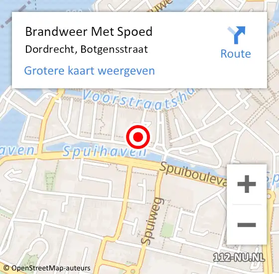 Locatie op kaart van de 112 melding: Brandweer Met Spoed Naar Dordrecht, Botgensstraat op 13 oktober 2024 19:58