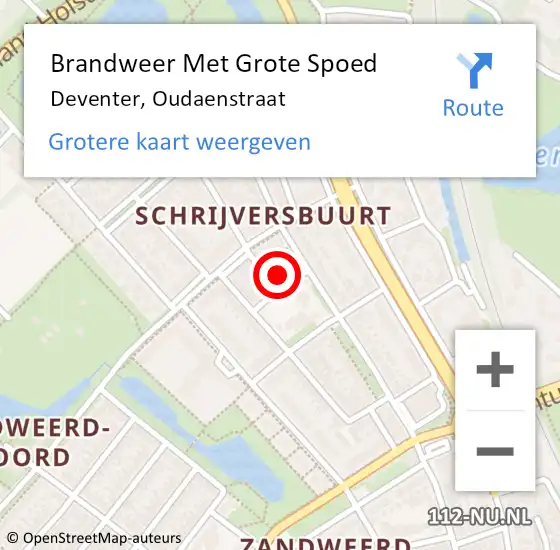 Locatie op kaart van de 112 melding: Brandweer Met Grote Spoed Naar Deventer, Oudaenstraat op 13 oktober 2024 20:03