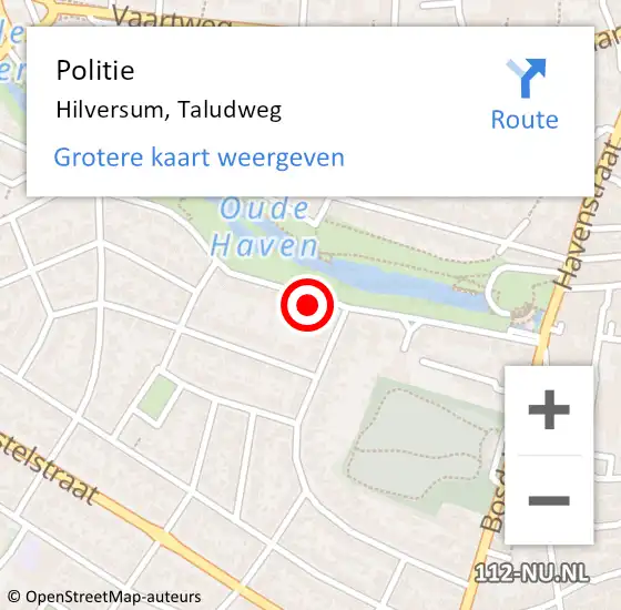 Locatie op kaart van de 112 melding: Politie Hilversum, Taludweg op 13 oktober 2024 20:30