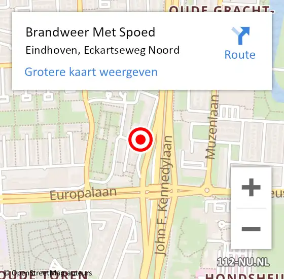 Locatie op kaart van de 112 melding: Brandweer Met Spoed Naar Eindhoven, Eckartseweg Noord op 13 oktober 2024 21:04