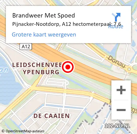 Locatie op kaart van de 112 melding: Brandweer Met Spoed Naar Pijnacker-Nootdorp, A12 hectometerpaal: 7,6 op 13 oktober 2024 21:17