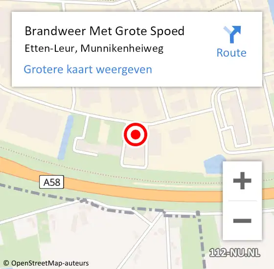 Locatie op kaart van de 112 melding: Brandweer Met Grote Spoed Naar Etten-Leur, Munnikenheiweg op 13 oktober 2024 21:29