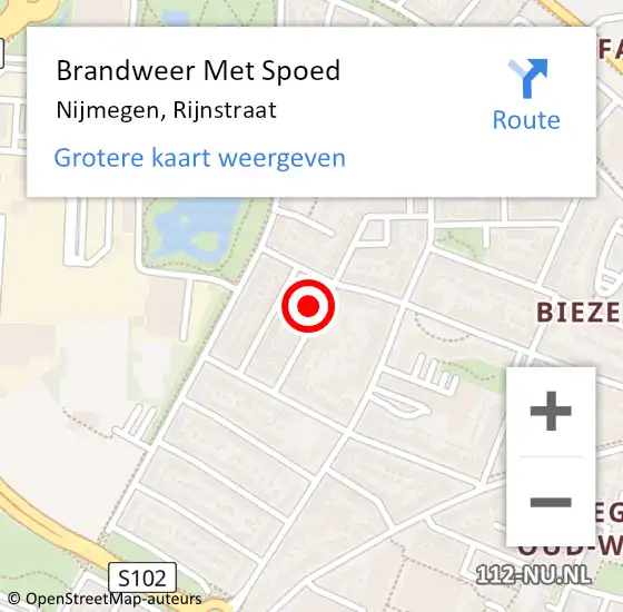 Locatie op kaart van de 112 melding: Brandweer Met Spoed Naar Nijmegen, Rijnstraat op 13 oktober 2024 21:39