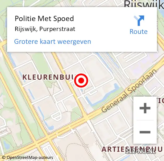 Locatie op kaart van de 112 melding: Politie Met Spoed Naar Rijswijk, Purperstraat op 13 oktober 2024 21:42