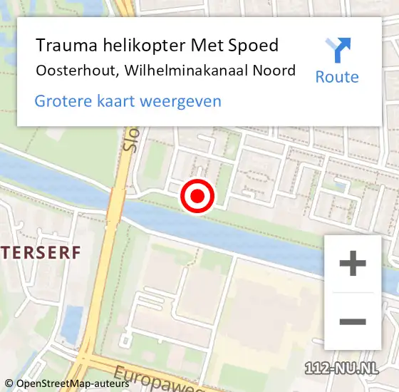 Locatie op kaart van de 112 melding: Trauma helikopter Met Spoed Naar Oosterhout, Wilhelminakanaal Noord op 13 oktober 2024 21:53