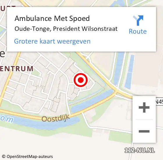 Locatie op kaart van de 112 melding: Ambulance Met Spoed Naar Oude-Tonge, President Wilsonstraat op 13 oktober 2024 21:55