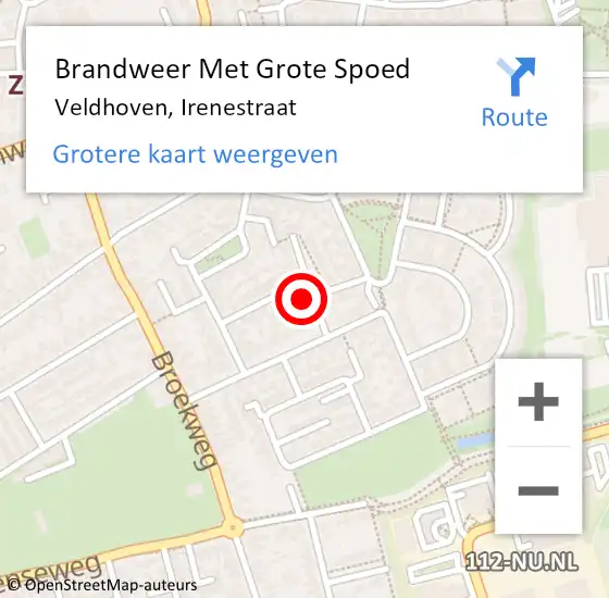 Locatie op kaart van de 112 melding: Brandweer Met Grote Spoed Naar Veldhoven, Irenestraat op 13 oktober 2024 21:56