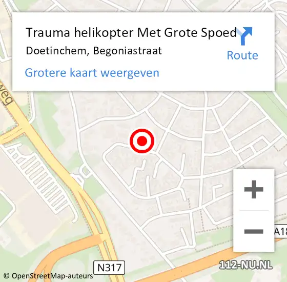 Locatie op kaart van de 112 melding: Trauma helikopter Met Grote Spoed Naar Doetinchem, Begoniastraat op 13 oktober 2024 22:53